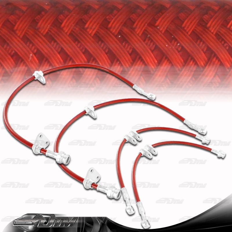 1990-1993 acura integra 1.8l front & rear stainless steel brake lines - red