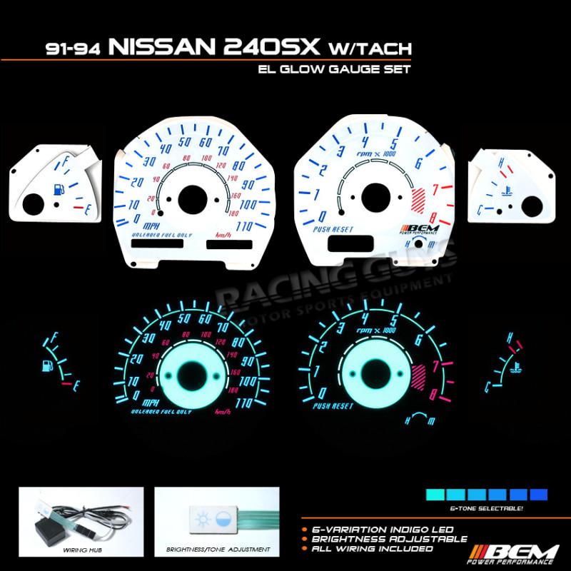 91-94 nissan 240sx s13 reverse glow white gauge instrument cluster face silvia