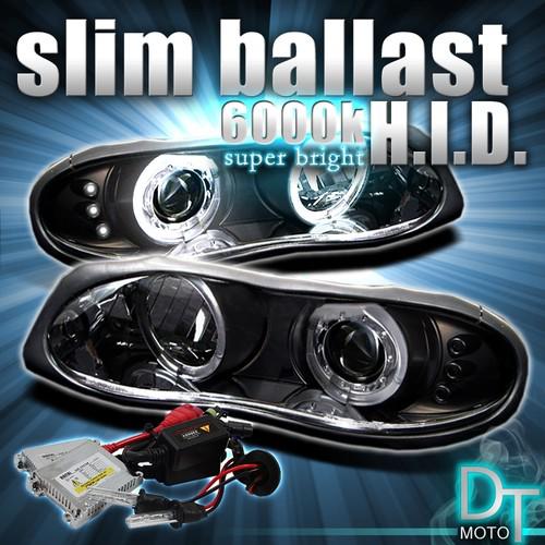 98-02 chevy camaro twin halo projector black head lights lamp+slim 6000k hid kit