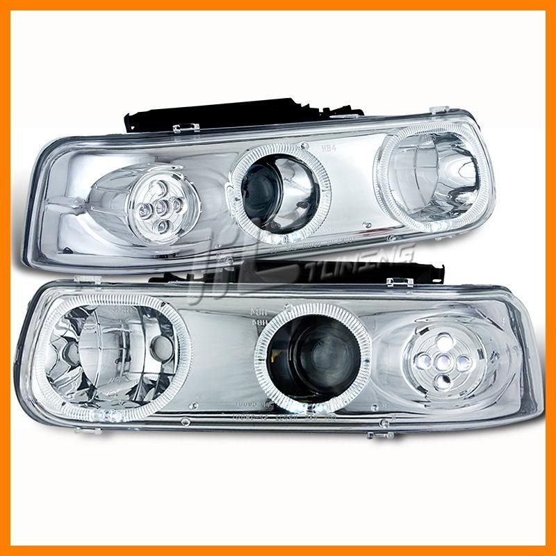 00-06 chevy suburban chrome clear projector headlight led lamp daytime running