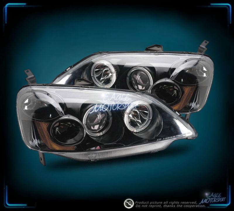 2001-2003 honda civic 2dr coupe /4dr sedan halo projector black blk headlights