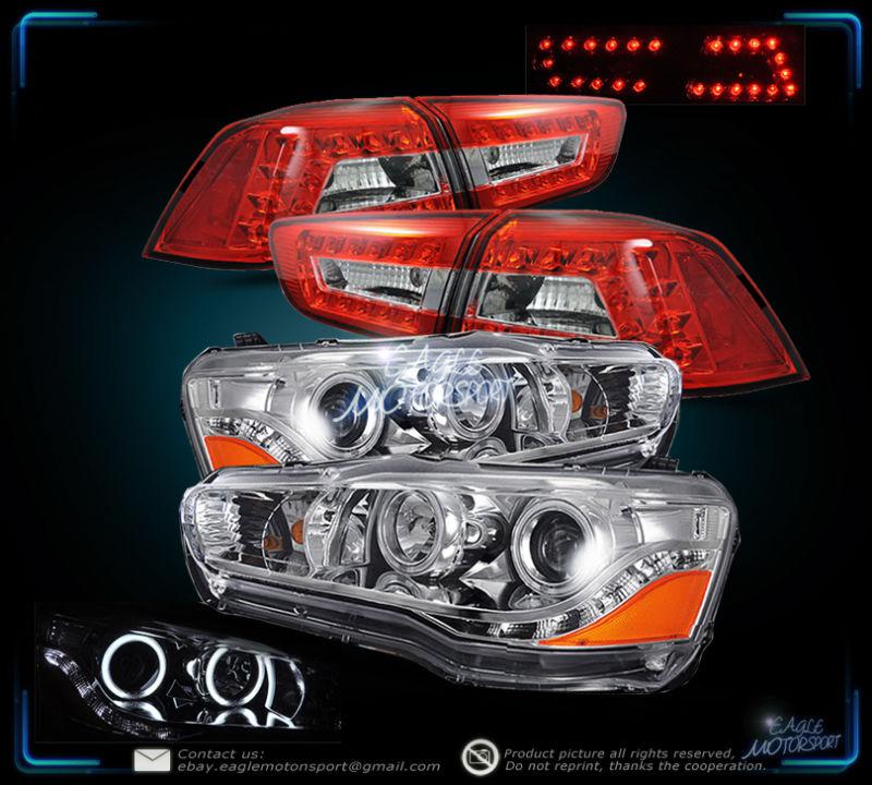 2008-2011 evo x chrome ccfl halo projector headlight/red clear led tail lamp