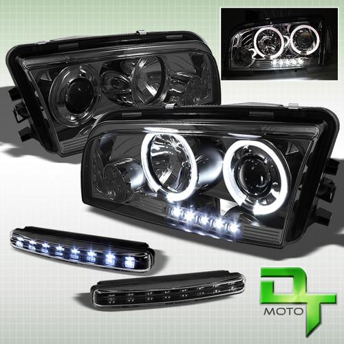 Drl led bumper fog+smoke 2006-2010 dodge charger dual halo projector headlights