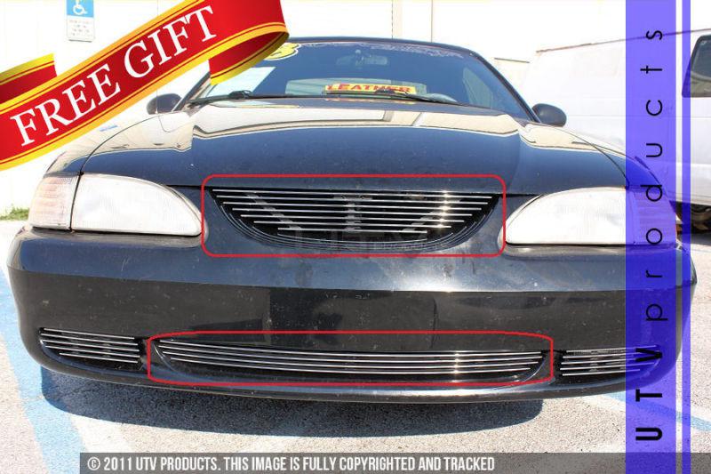 1994 -1998 ford mustang  v6 & gt chrome combo upper & bumper 2pc billet grille 