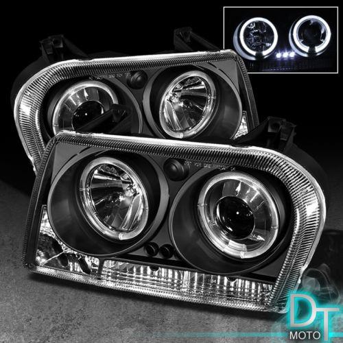 Black 05-08 chrysler 300 dual halo projector led headlights lights left+right