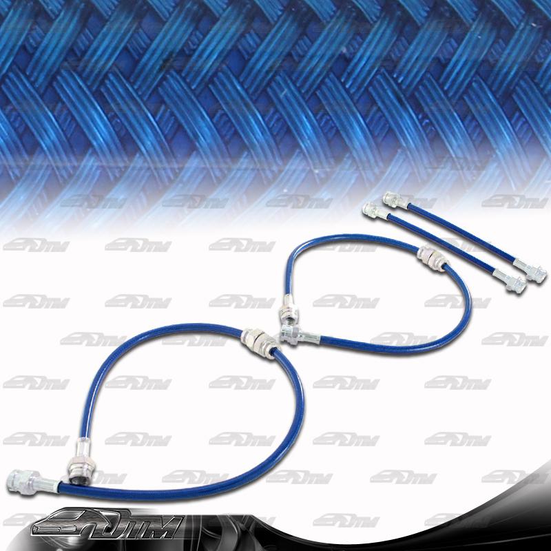 1990-1996 nissan 300zx 3.0l v6 front & rear stainless steel brake lines - blue