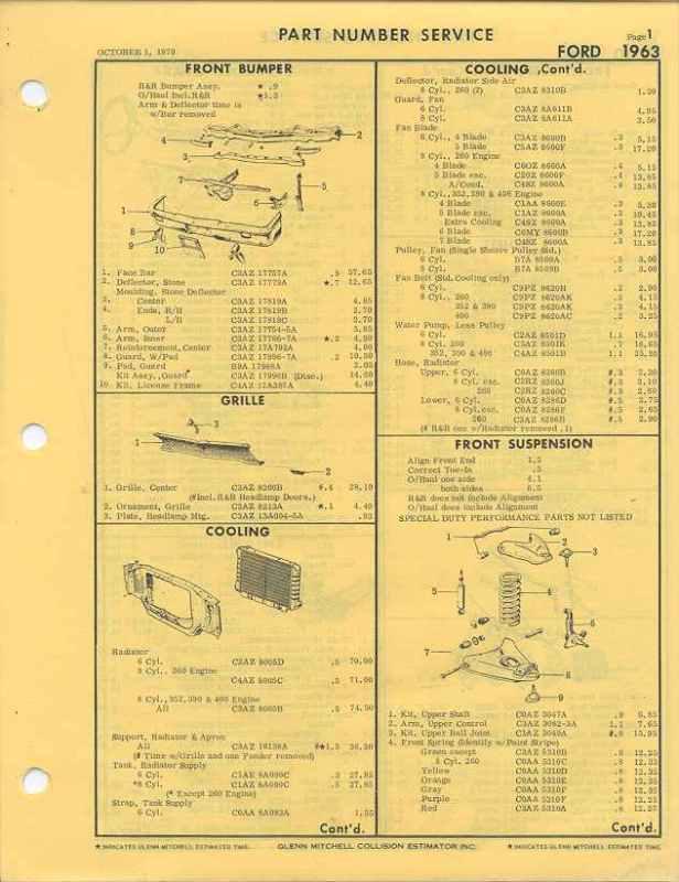 1963 ford full size parts manual 63 galaxie  500 xl  custom 406 390 260 352 