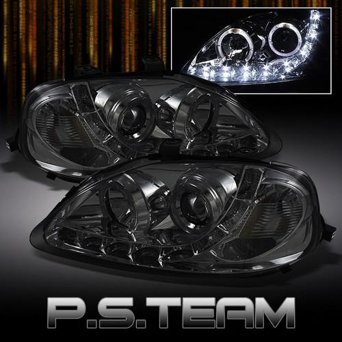 Smoked 99-00 civic dual halo projector headlights +daytime led running lights