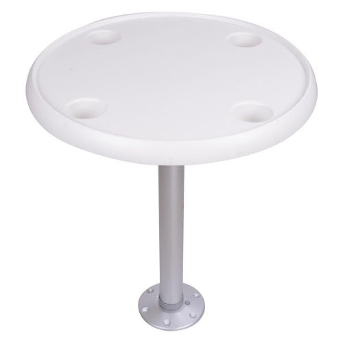 New 24&#034; round abs marine boat table with 2x cup holders for boat fishing white
