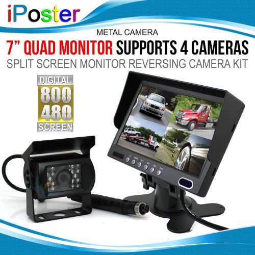 7&#034; quad monitor splitscreen colour ccd reversing camera 4pin kit truck caravan