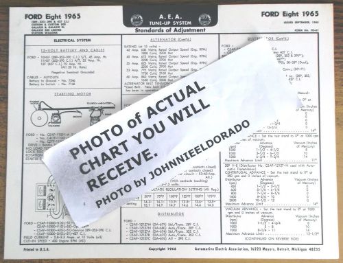 1965 ford eight series models 289, 352, 390 &amp; 427 ci v8 models aea tune up chart