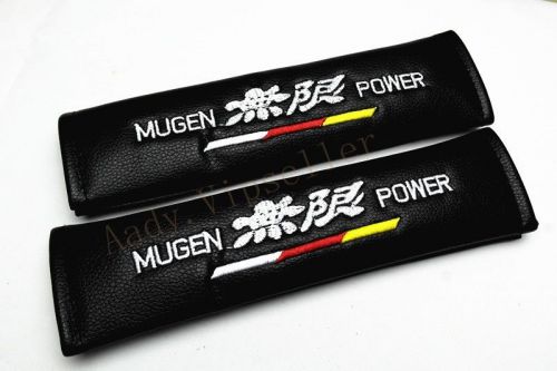 2pcs car mugen power black leather embroidery seat belt cushion shoulder pads