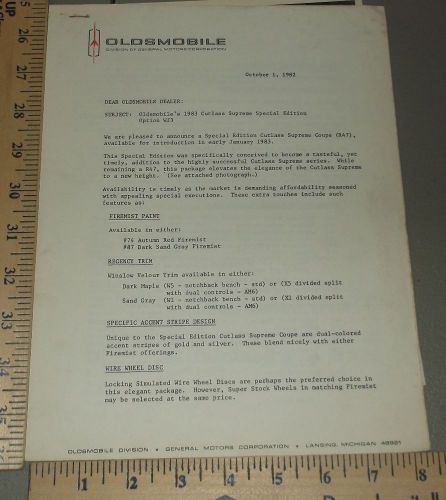 1983 oldsmobile merchandising memo brochure cutlass