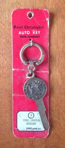 Vintage saint christopher blank auto key w/chain-1952+ ford,lincoln,mercury- nos