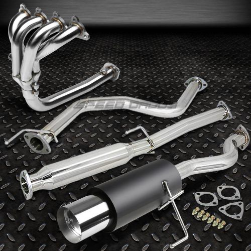 4.5&#034; black muffler chrome tip catback+4-1 header exhaust for 92-95 civic 3dr eh