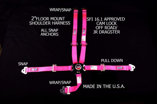 Rjs racing sfi 16.1 5pt 2&#034; cam lock jr dragster harness belt floor pink 1017410