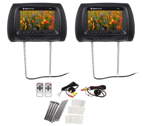 Pair rockville rhp7-bk 7” black tft-lcd car headrest tv monitors w/ speakers+ir