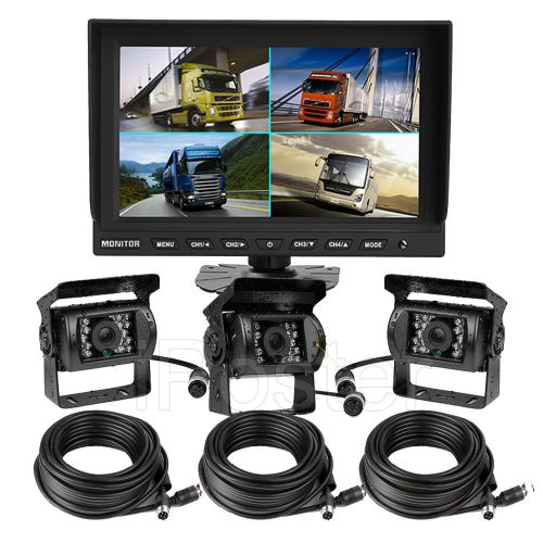 9&#034; split quad car rear view monitor + 3x 4pin backup ccd camera 33ft for truck