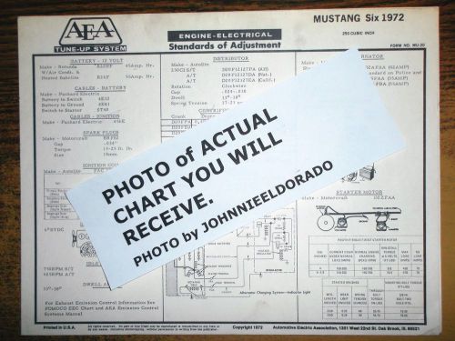 1972 ford mustang six series 250 ci l6 models aea tune up chart