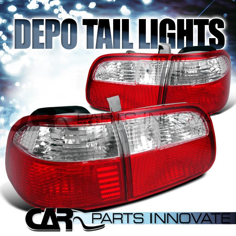 Honda 99-00 civic 4dr sedan red clear tail lights rear lamp depo