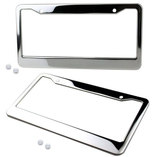 2pcs slim chrome stainless steel license plate frame car truck auto cover screw