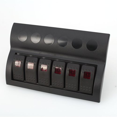 6 gang red led rocker switch panel with circuit breakers marine boat new 12v 24v