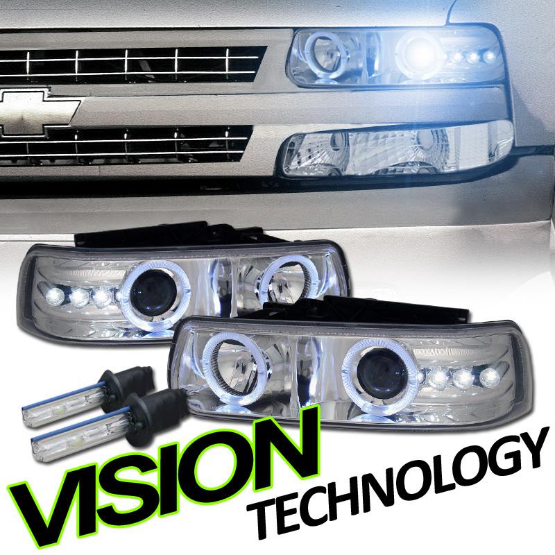 8000k hid kit 99-02 silverado 00-06 suburban/tahoe halo led projector headlights