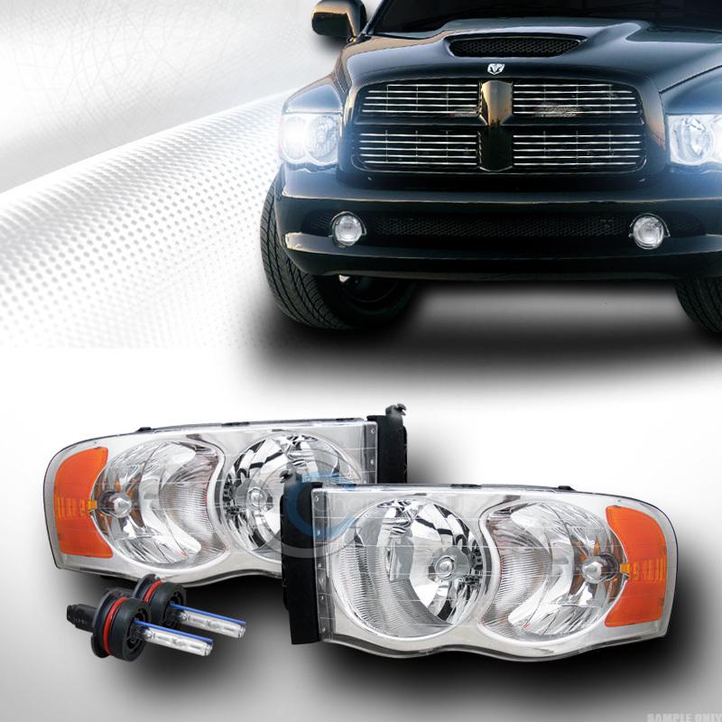 8000k hid xenon euro chrome head lights signal amber lamp 02-05 dodge ram pickup