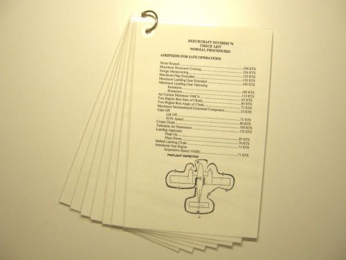 Beech beechcraft duchess be-76 pilot&#039;s check list laminated cards manual book