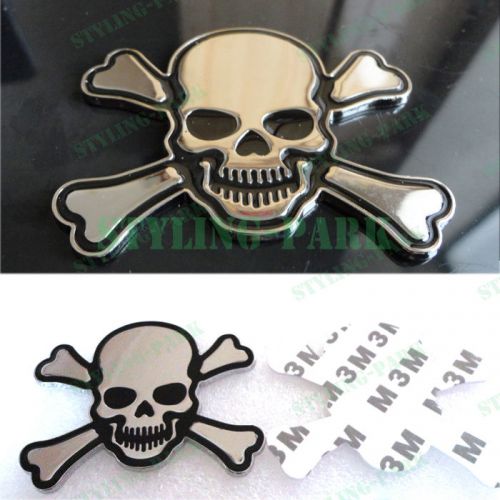 3d black silver chrome metal skull cross bone badge emblem trunk lid cap sticker