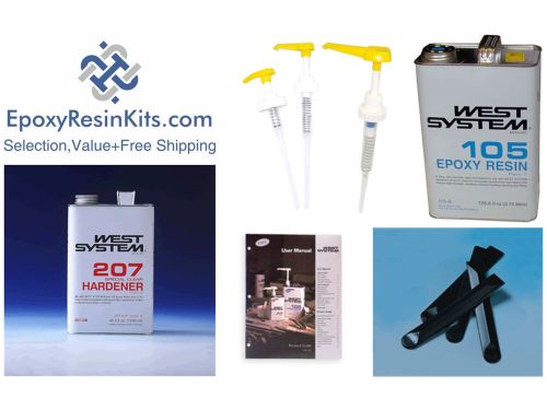 West system epoxy kit, 105 gal+ 207sb special clear hardener + pumps + sticks