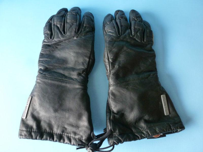 Harley davidson womens black leather gauntlet motorcycle gloves size s