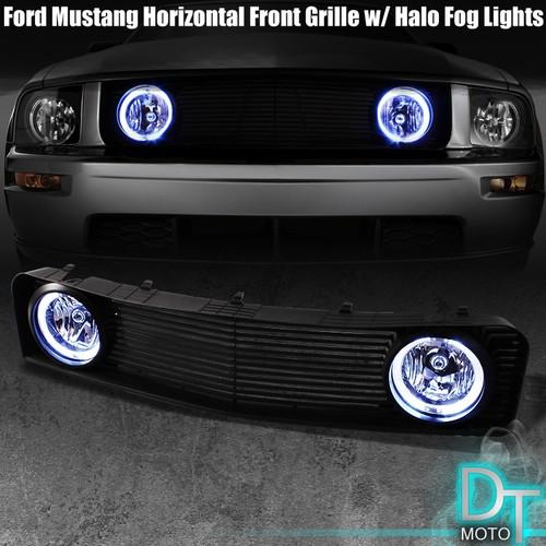 05-09 ford mustang v6 sport front grille grill+halo fog lights lamps w/switch