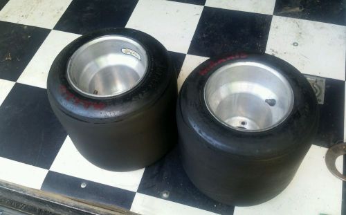 2 go kart tires maxxis ht3 pinks 12x9.00-6 dirt racing on silver wheels.