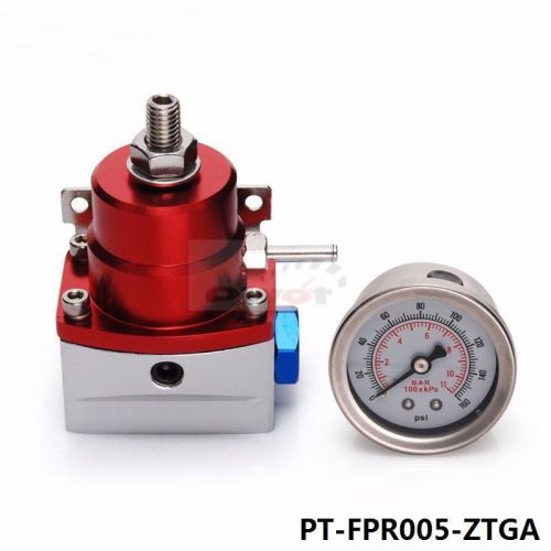 Injected bypass aluminum adjustable fuel pressure rulator an6 w 1/8 npt gauge