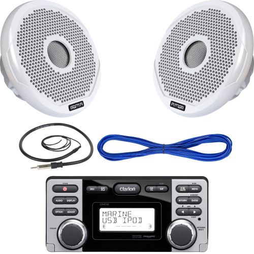 Clarion cmd8 marine cd-usb-mp3 receiver, fusion 7&#034; 2-way speaker, wire, antenna