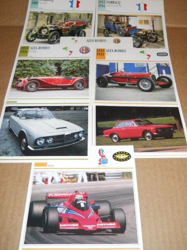 Alfa romeo lot of 7 car cards p3 8c2300 2600 sprint 1300 gt junior bt46 brabham