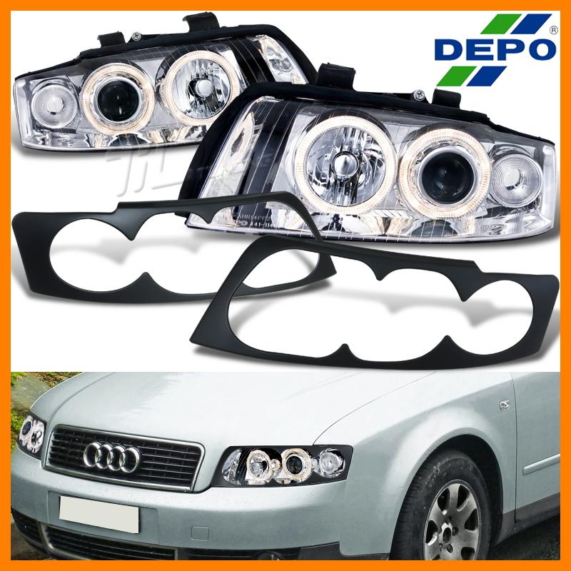 2002-2005 audi a4 4dr chrome halo projector headlights black eyelids eyebrows