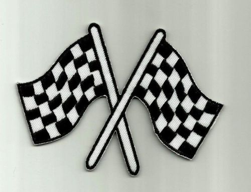 &#034;chequered flag&#034; iron on biker patch harley davidson formula 1 v8 rockabilly hog