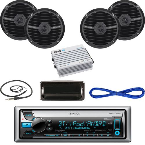 6.5&#034; marine speakers/wires,kenwood bluetooth boat cd radio, amp,housing, antenna