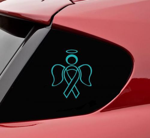 Ribbon angel ovarian cancer vinyl decal sticker bumper teal cute car truck fight