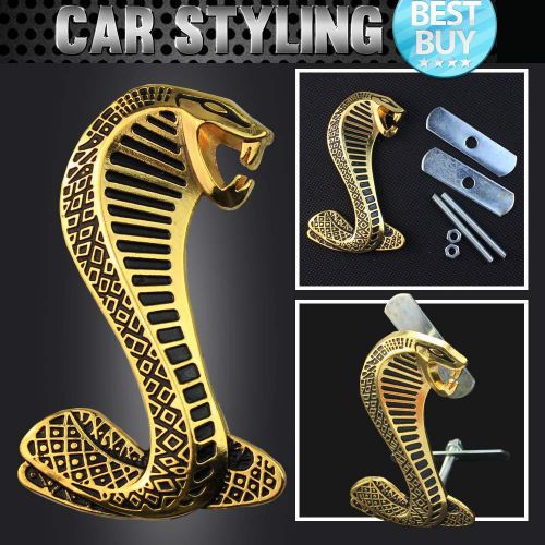 Super snake 3d metal golden gold cobra front hood grille grill badge emblem