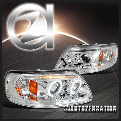 97-03 f150/ 97-02 expedition chrome led drl halo projector headlights