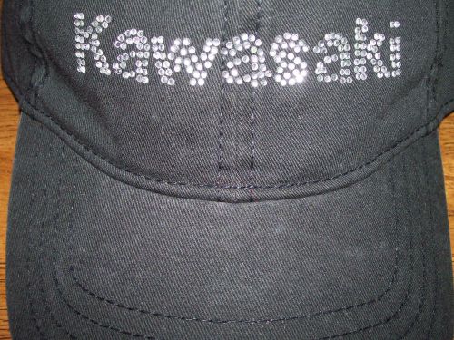 Kawasaki baseball cap trucker hat snap back adj. washed black bling rinestones