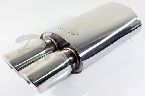 2x universal 2.5"inlet/3"outlet polished chrome dual square tip exhaust muffler