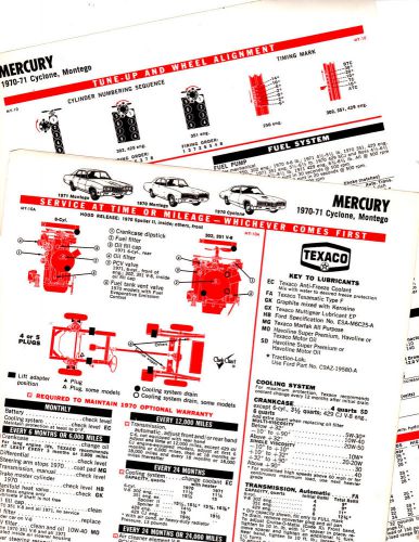 1970 1971 mercury montego cyclone 70 71 lubrication lube tune-up charts 3