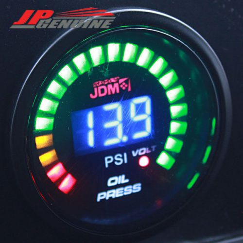 Jdm 2&#034; 52mm oil pressure meter blue digtial led smoke tint gauge - universal 2