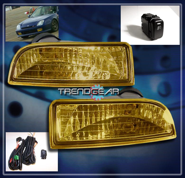 97 98 99 00 01 honda prelude jdm bumper driving yellow fog light lamp+oem switch