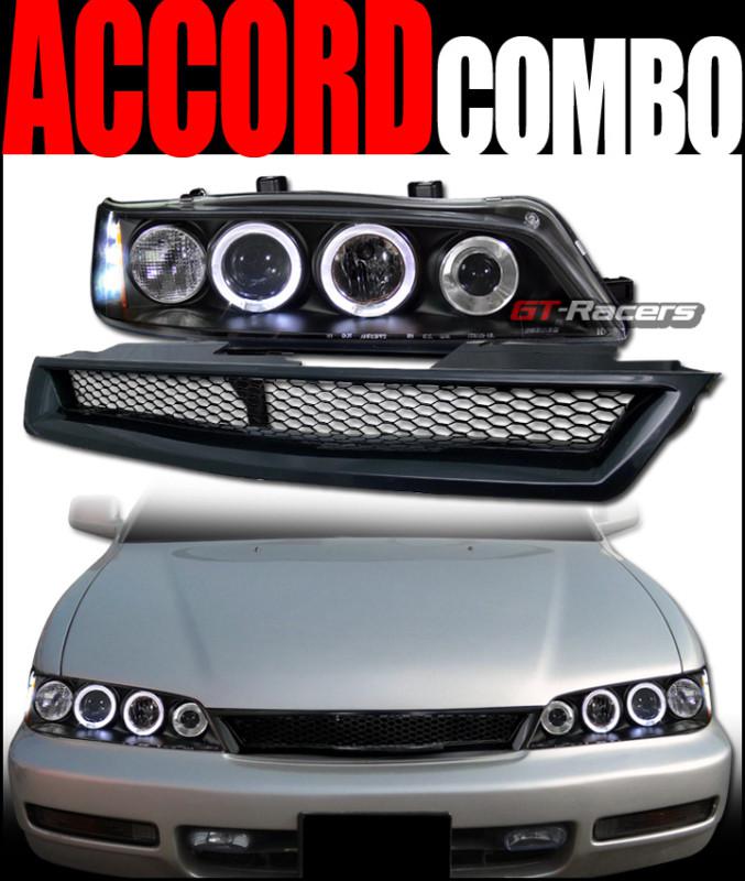 Blk halo led projector head light signal+t-r mesh grill grille 1994-1997 accord