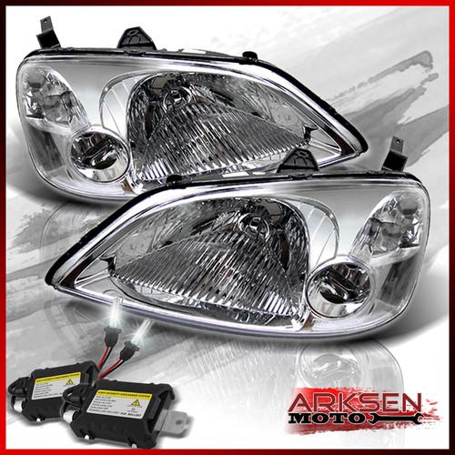 6000k slim ballast hid kit+01-03 honda civic jdm clear crystal headlights set